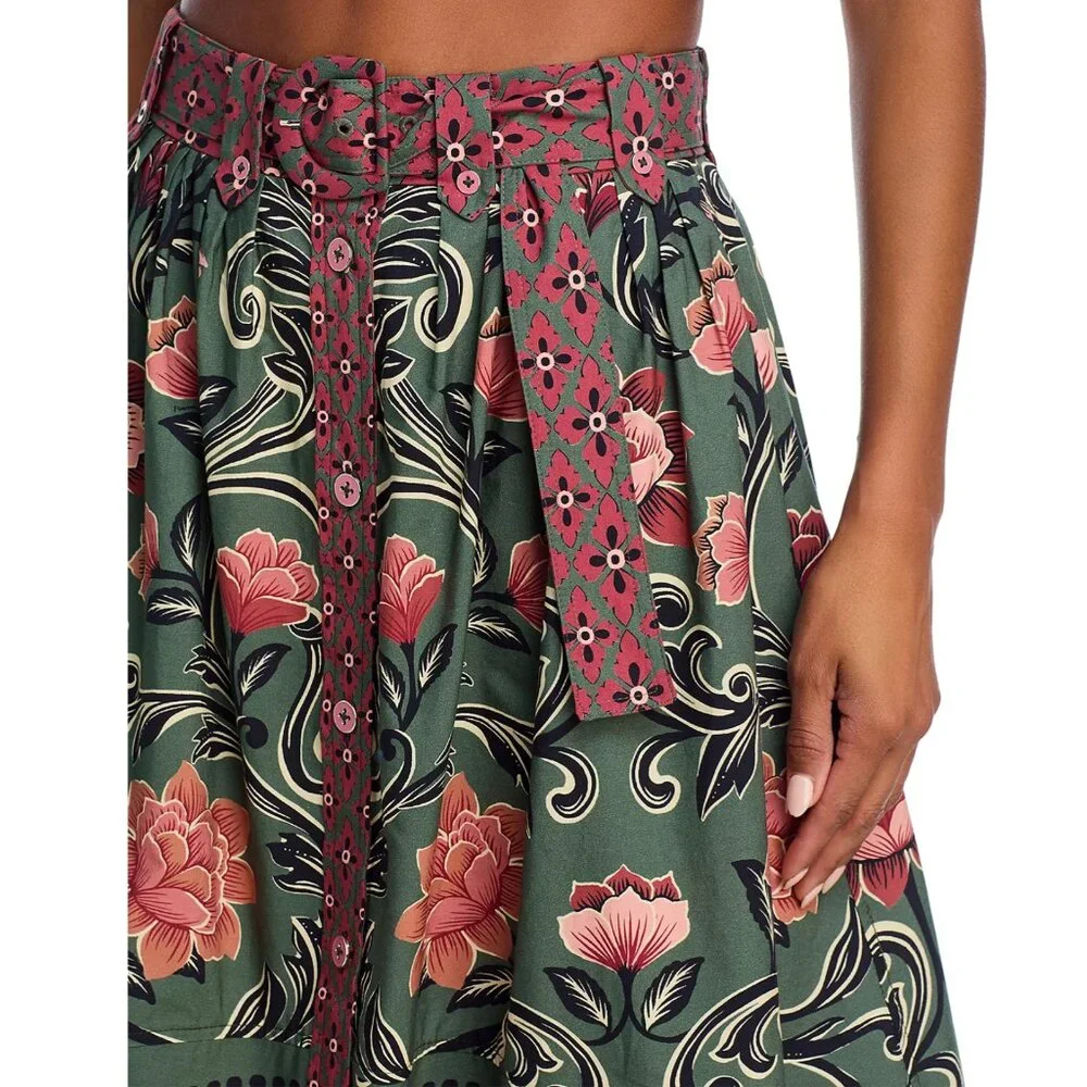 FARM Rio Arabesque Floral Green Buttons Midi Skirt, NWT π§π· - Picture 5 of 16